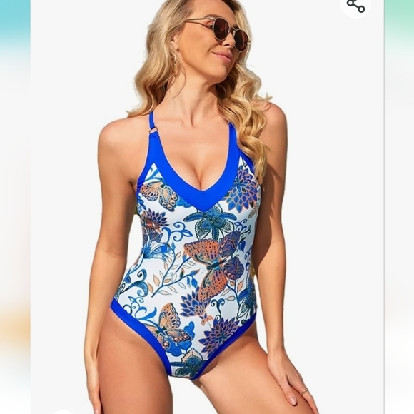 Frchal Other - FRCHAL Women's V Neck One Piece Swimsuit Floral Bathing Suit Size S